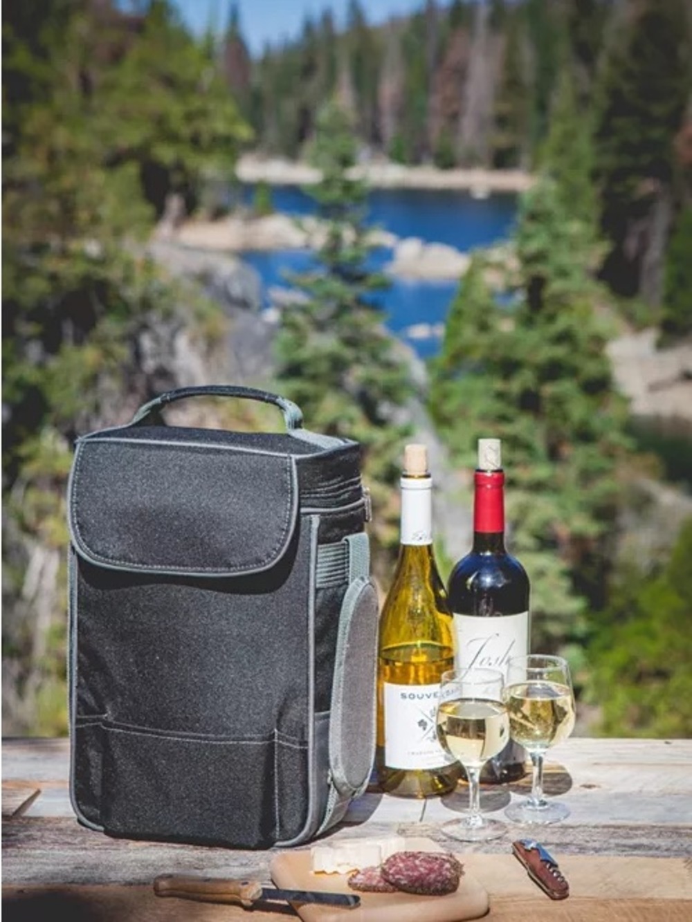 Legacy Duet Wine Cheese Tote Black Grey J.P. Morgan 2 Bottle NWT